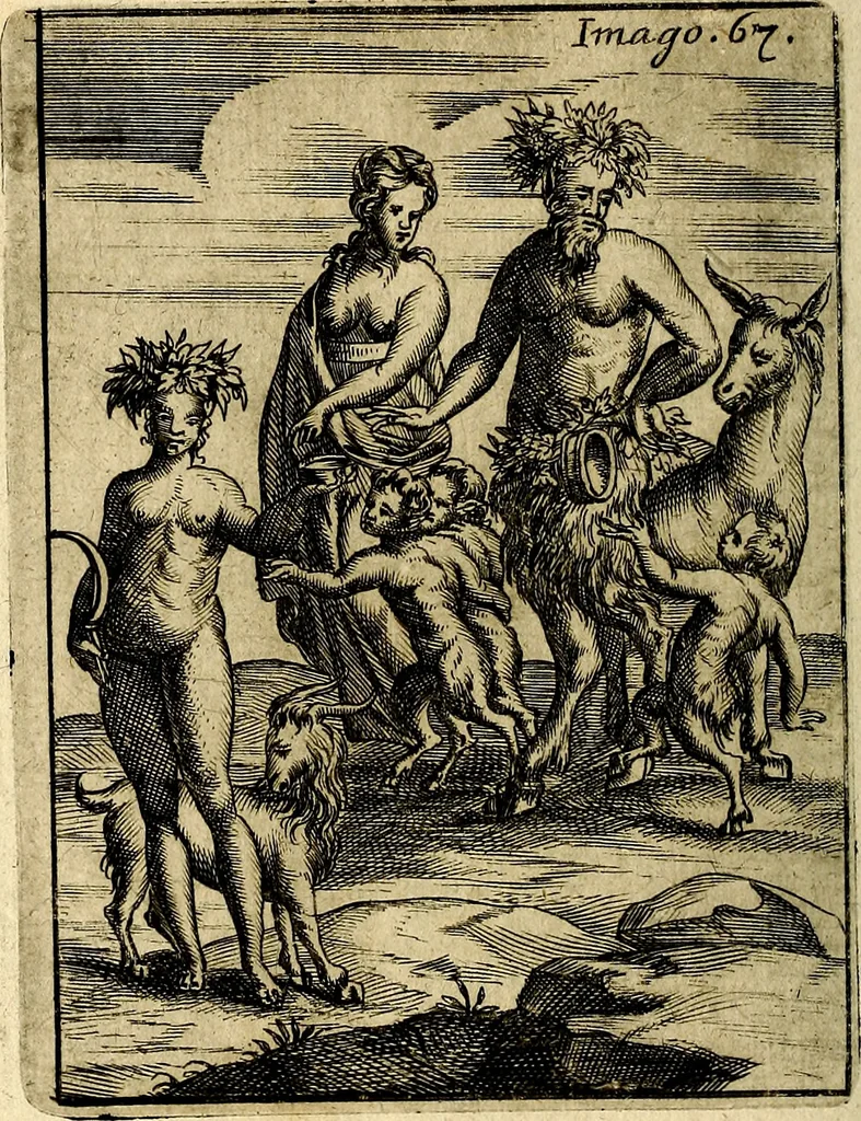 An illustration from Vincentii Chartarii Rhegiensis Imagines deorum : qui ab antiquis colebantur, unâ cum earum declaratione & historia in qua simulacra, ritus, cæremoniæ magnaque ex parte veterum religio explicatur, opus non solum antiquitatis amatoribus, sed & liberalium artium cultoribus, imò & concionatoribus valde utile & proficuum, hinc inde, 1687, leaf 297