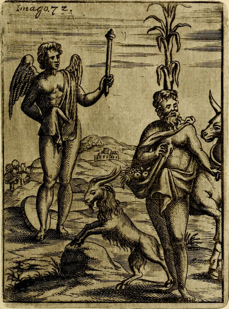 An illustration from Vincentii Chartarii Rhegiensis Imagines deorum : qui ab antiquis colebantur, unâ cum earum declaratione & historia in qua simulacra, ritus, cæremoniæ magnaque ex parte veterum religio explicatur, opus non solum antiquitatis amatoribus, sed & liberalium artium cultoribus, imò & concionatoribus valde utile & proficuum, hinc inde, 1687, leaf 316