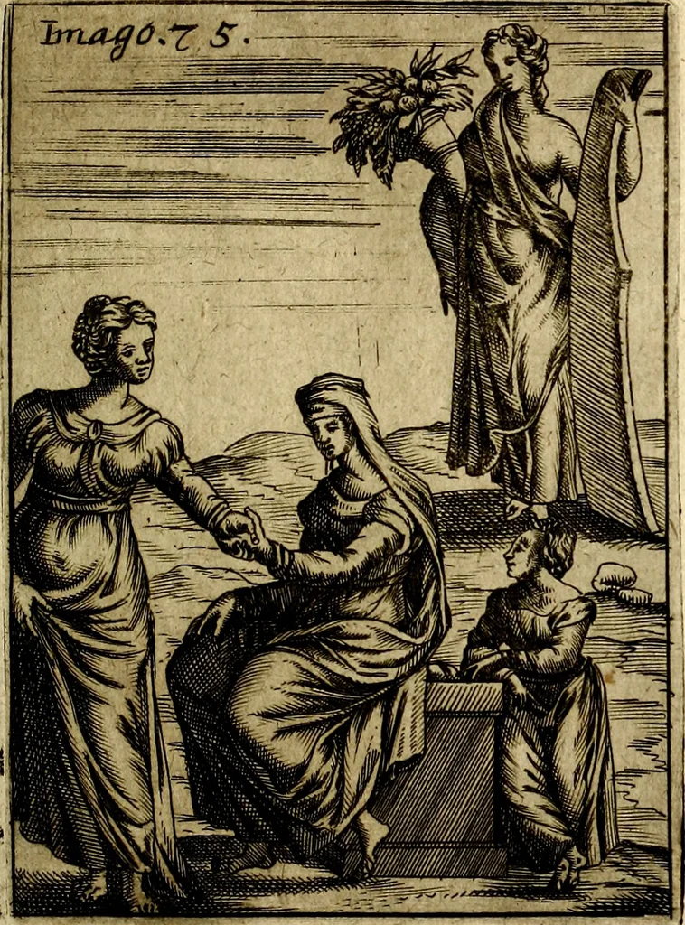 An illustration from Vincentii Chartarii Rhegiensis Imagines deorum : qui ab antiquis colebantur, unâ cum earum declaratione & historia in qua simulacra, ritus, cæremoniæ magnaque ex parte veterum religio explicatur, opus non solum antiquitatis amatoribus, sed & liberalium artium cultoribus, imò & concionatoribus valde utile & proficuum, hinc inde, 1687, leaf 328