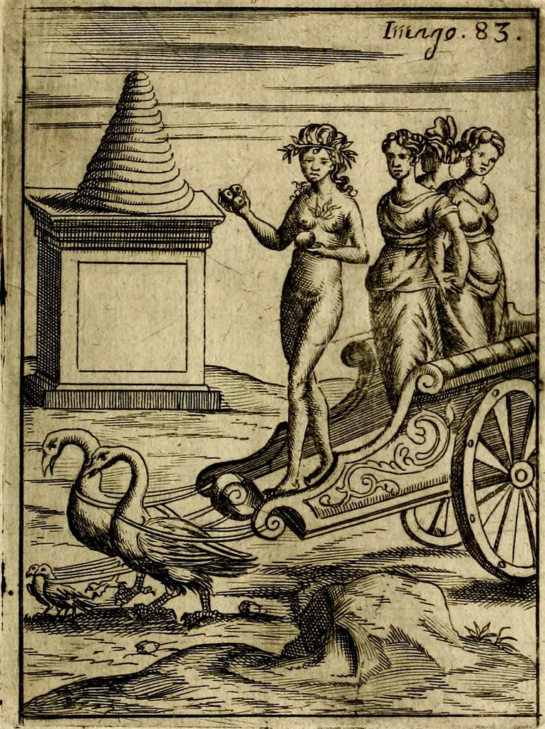 An illustration from Vincentii Chartarii Rhegiensis Imagines deorum : qui ab antiquis colebantur, unâ cum earum declaratione & historia in qua simulacra, ritus, cæremoniæ magnaque ex parte veterum religio explicatur, opus non solum antiquitatis amatoribus, sed & liberalium artium cultoribus, imò & concionatoribus valde utile & proficuum, hinc inde, 1687, leaf 364