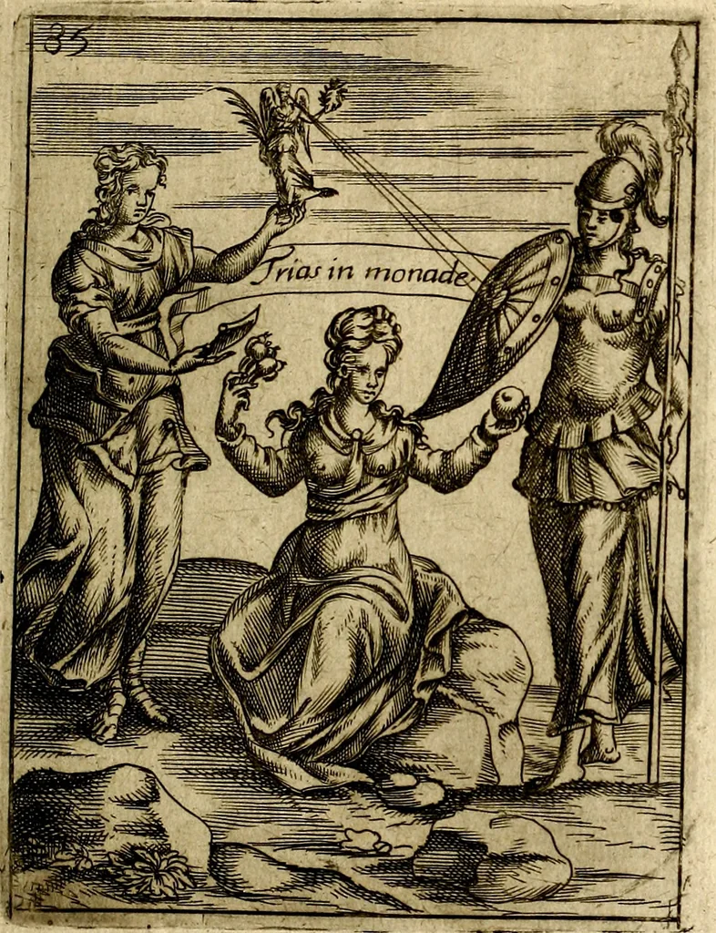 An illustration from Vincentii Chartarii Rhegiensis Imagines deorum : qui ab antiquis colebantur, unâ cum earum declaratione & historia in qua simulacra, ritus, cæremoniæ magnaque ex parte veterum religio explicatur, opus non solum antiquitatis amatoribus, sed & liberalium artium cultoribus, imò & concionatoribus valde utile & proficuum, hinc inde, 1687, leaf 372