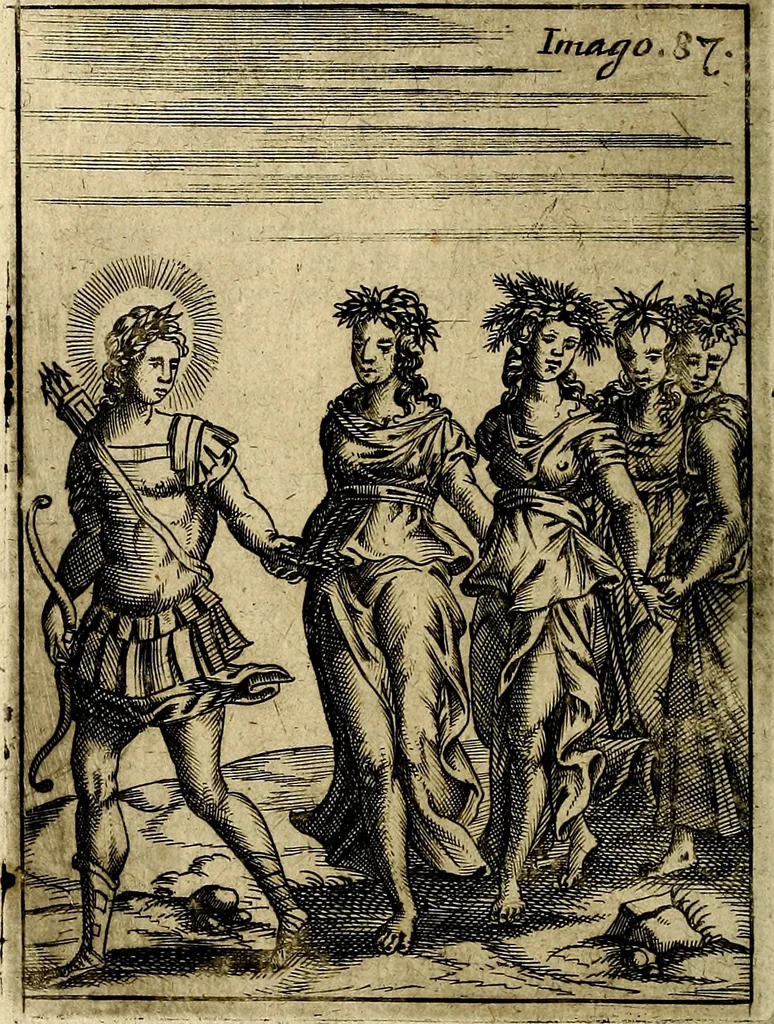 An illustration from Vincentii Chartarii Rhegiensis Imagines deorum : qui ab antiquis colebantur, unâ cum earum declaratione & historia in qua simulacra, ritus, cæremoniæ magnaque ex parte veterum religio explicatur, opus non solum antiquitatis amatoribus, sed & liberalium artium cultoribus, imò & concionatoribus valde utile & proficuum, hinc inde, 1687, leaf 377