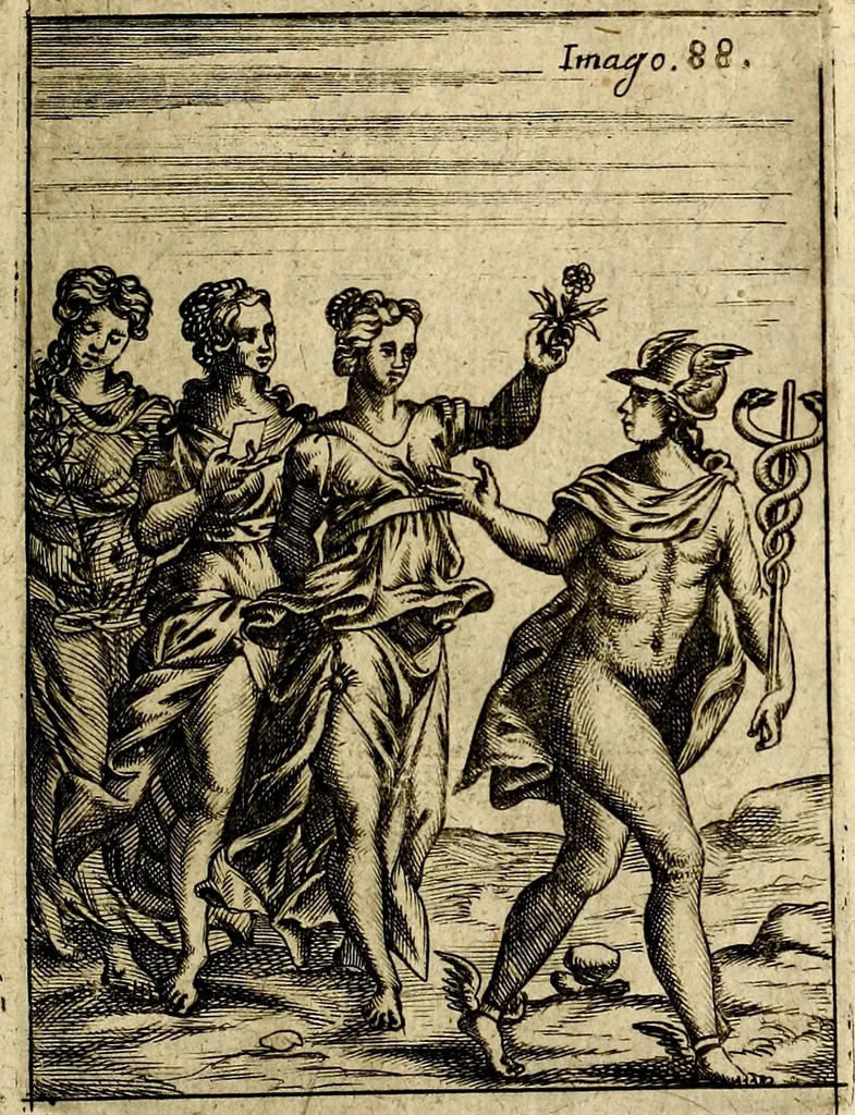 An illustration from Vincentii Chartarii Rhegiensis Imagines deorum : qui ab antiquis colebantur, unâ cum earum declaratione & historia in qua simulacra, ritus, cæremoniæ magnaque ex parte veterum religio explicatur, opus non solum antiquitatis amatoribus, sed & liberalium artium cultoribus, imò & concionatoribus valde utile & proficuum, hinc inde, 1687, leaf 382