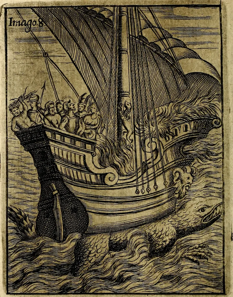 An illustration from Vincentii Chartarii Rhegiensis Imagines deorum : qui ab antiquis colebantur, unâ cum earum declaratione & historia in qua simulacra, ritus, cæremoniæ magnaque ex parte veterum religio explicatur, opus non solum antiquitatis amatoribus, sed & liberalium artium cultoribus, imò & concionatoribus valde utile & proficuum, hinc inde, 1687, leaf 53