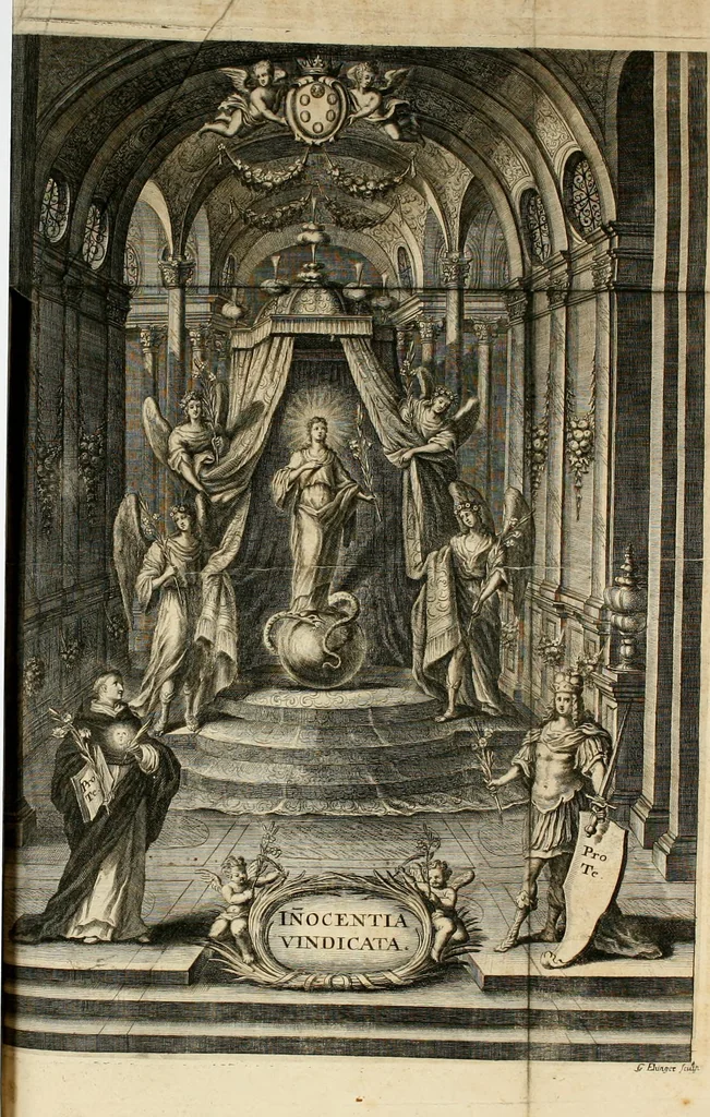 An illustration from Innocentia vindicata : in qua gravissimis argumentis ex S. Thoma petitis ostenditur, angelicum doctorem pro immaculato conceptu Deiparae sensisse & scripsisse ..., 1698, leaf 11