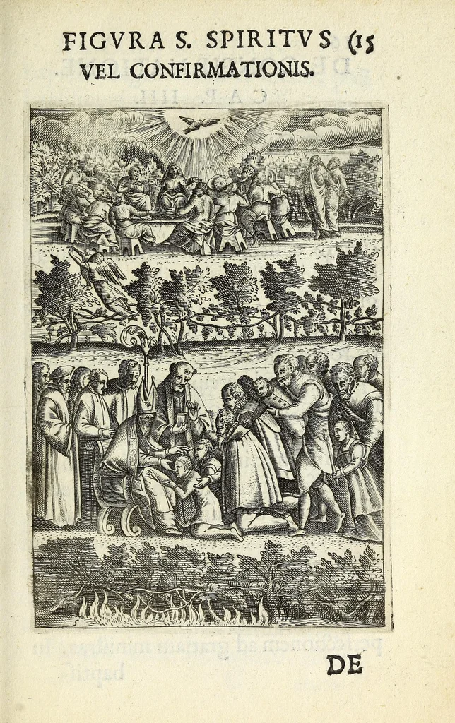 An illustration from Vinea Domini : cum breui descriptione sacramentor[um] et Paradisi, Limbi, Purgatorij, atq[ue] Inferni, à cathechismo catholicis q[ue] patribus excerpta, 1588, leaf 43