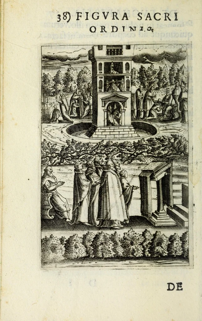 An illustration from Vinea Domini : cum breui descriptione sacramentor[um] et Paradisi, Limbi, Purgatorij, atq[ue] Inferni, à cathechismo catholicis q[ue] patribus excerpta, 1588, leaf 66
