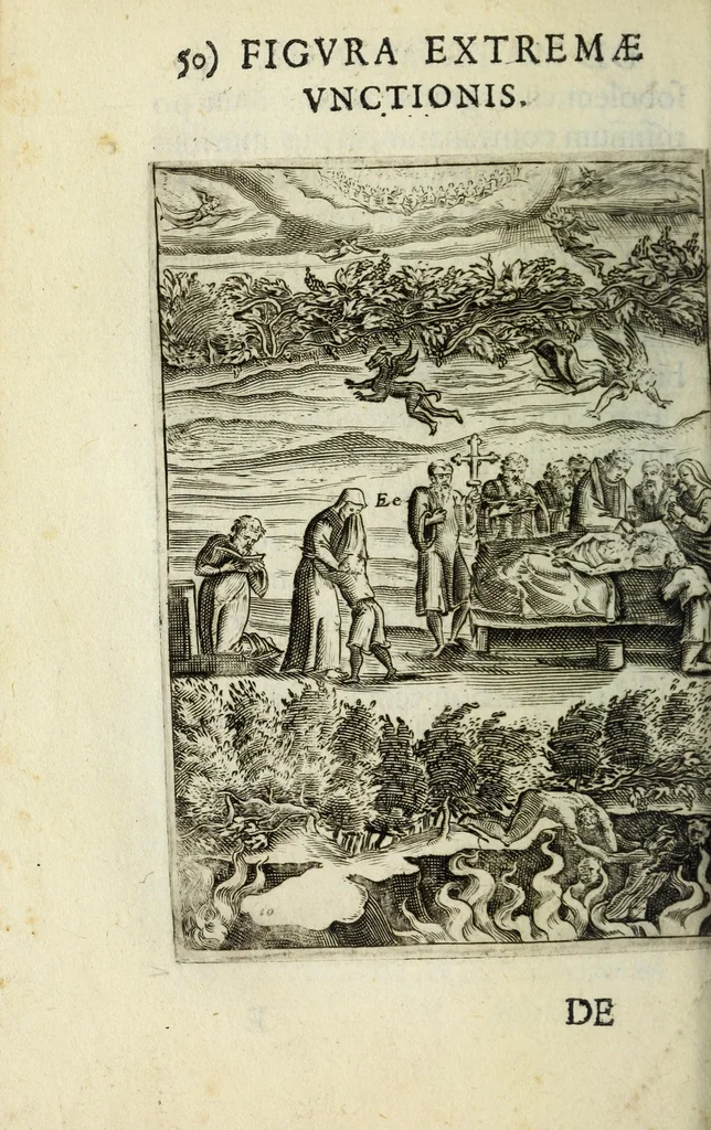 An illustration from Vinea Domini : cum breui descriptione sacramentor[um] et Paradisi, Limbi, Purgatorij, atq[ue] Inferni, à cathechismo catholicis q[ue] patribus excerpta, 1588, leaf 78