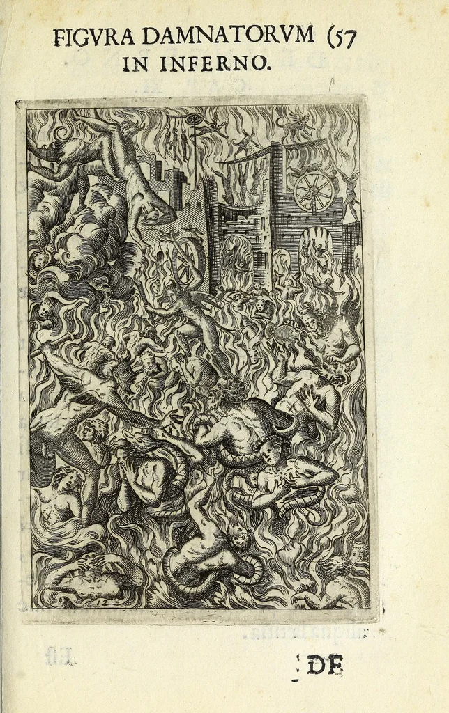 An illustration from Vinea Domini : cum breui descriptione sacramentor[um] et Paradisi, Limbi, Purgatorij, atq[ue] Inferni, à cathechismo catholicis q[ue] patribus excerpta, 1588, leaf 85