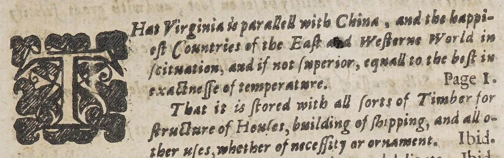 An illustration from Virginia: more especially the south part thereof, richly and truly valued: : viz. The fertile Carolana, and no lesse excellent Isle of Roanoak, of latitude from 31. to 37. degr. relating the meanes of raysing infinite profits to the adventurers and planters., 1650, leaf 63