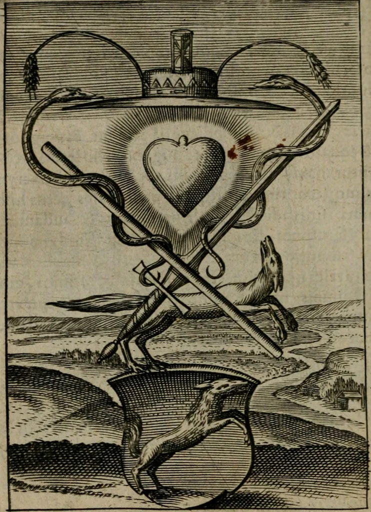 An illustration from Viridarium hieroglyphico-morale : in quo virtutes et vitia, atque mores huius aeui secundum tres ordines hierarchicos, ecclesiasticum, politicum, oeconomicum, per definitiones, distributiones, causas, adfectiones, adiuncta, effecta &c. piè, prudenter, dextrè ac variè explicantur, & non tantum dictis, & exemplis historiarum veterum ac recentium, ex sacris scripturis, sanctis patribus, seu Dd. ecclesiae, poetis, philosophis, historicis cum Christianorum tum gentilium, sed etiam artificiosissimis eiconibus hieroglyphicis illustrantur : opusculum novum ac rarum, cuius vsum atq[ue] vtilitatem praefixa praefatio docebit, 1619, leaf 101