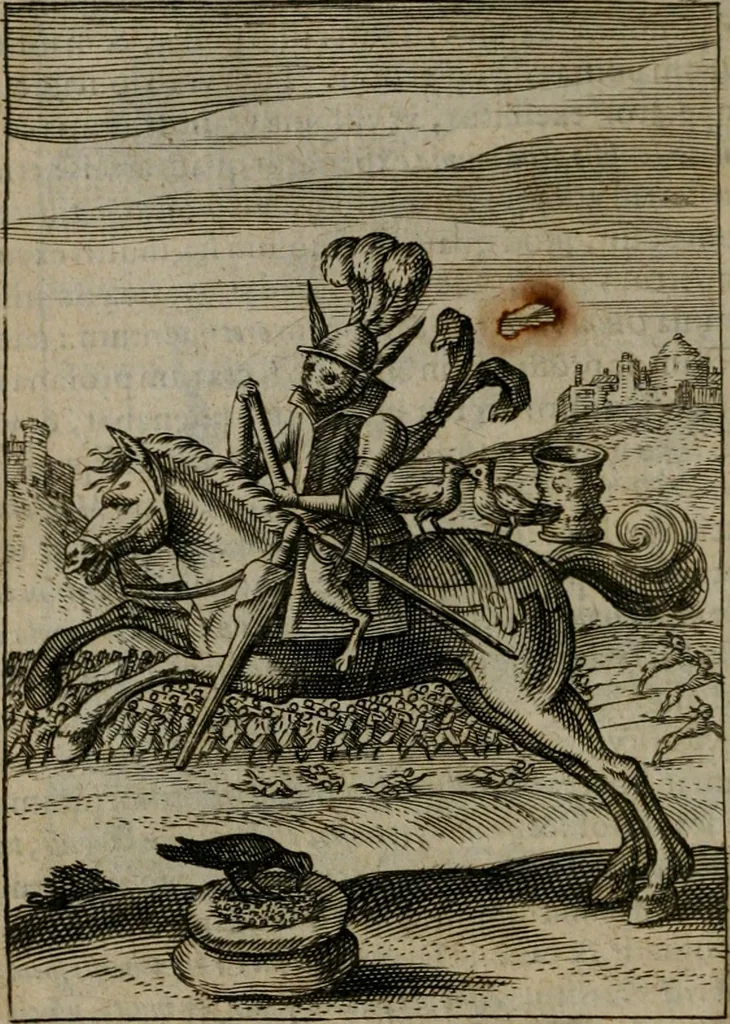 An illustration from Viridarium hieroglyphico-morale : in quo virtutes et vitia, atque mores huius aeui secundum tres ordines hierarchicos, ecclesiasticum, politicum, oeconomicum, per definitiones, distributiones, causas, adfectiones, adiuncta, effecta &c. piè, prudenter, dextrè ac variè explicantur, & non tantum dictis, & exemplis historiarum veterum ac recentium, ex sacris scripturis, sanctis patribus, seu Dd. ecclesiae, poetis, philosophis, historicis cum Christianorum tum gentilium, sed etiam artificiosissimis eiconibus hieroglyphicis illustrantur : opusculum novum ac rarum, cuius vsum atq[ue] vtilitatem praefixa praefatio docebit, 1619, leaf 109