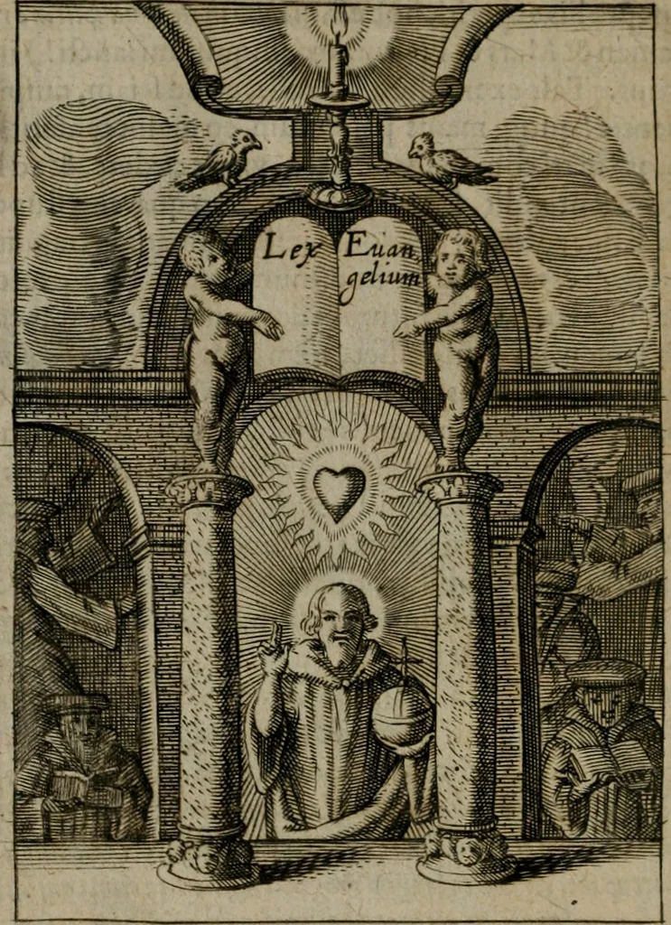 An illustration from Viridarium hieroglyphico-morale : in quo virtutes et vitia, atque mores huius aeui secundum tres ordines hierarchicos, ecclesiasticum, politicum, oeconomicum, per definitiones, distributiones, causas, adfectiones, adiuncta, effecta &c. piè, prudenter, dextrè ac variè explicantur, & non tantum dictis, & exemplis historiarum veterum ac recentium, ex sacris scripturis, sanctis patribus, seu Dd. ecclesiae, poetis, philosophis, historicis cum Christianorum tum gentilium, sed etiam artificiosissimis eiconibus hieroglyphicis illustrantur : opusculum novum ac rarum, cuius vsum atq[ue] vtilitatem praefixa praefatio docebit, 1619, leaf 119