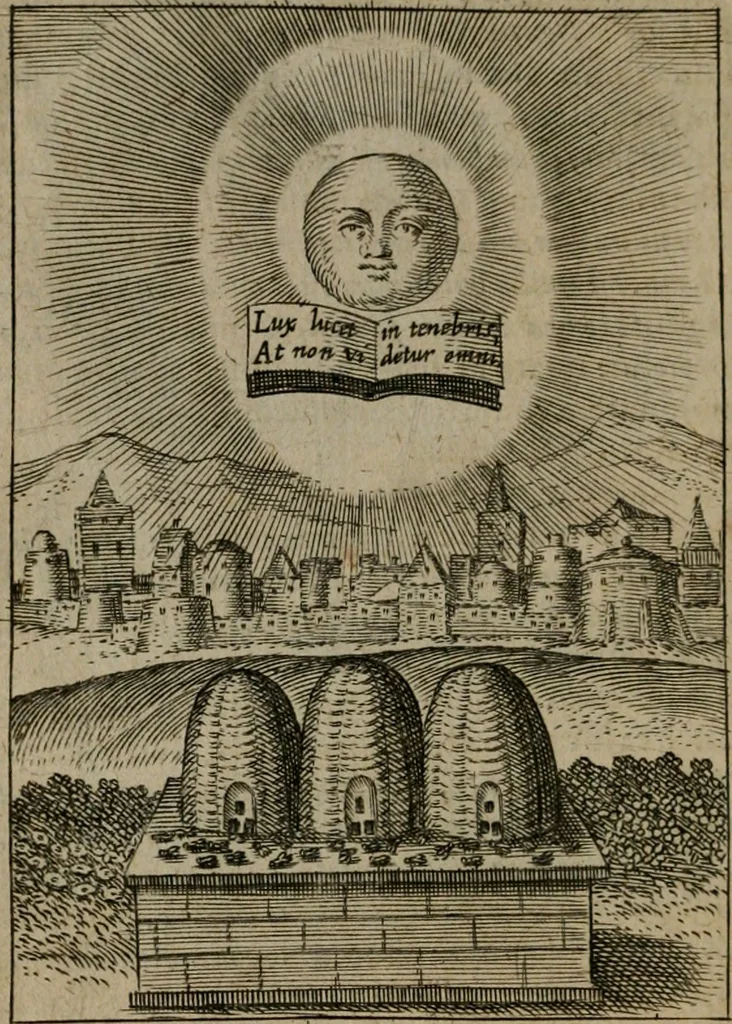 An illustration from Viridarium hieroglyphico-morale : in quo virtutes et vitia, atque mores huius aeui secundum tres ordines hierarchicos, ecclesiasticum, politicum, oeconomicum, per definitiones, distributiones, causas, adfectiones, adiuncta, effecta &c. piè, prudenter, dextrè ac variè explicantur, & non tantum dictis, & exemplis historiarum veterum ac recentium, ex sacris scripturis, sanctis patribus, seu Dd. ecclesiae, poetis, philosophis, historicis cum Christianorum tum gentilium, sed etiam artificiosissimis eiconibus hieroglyphicis illustrantur : opusculum novum ac rarum, cuius vsum atq[ue] vtilitatem praefixa praefatio docebit, 1619, leaf 125