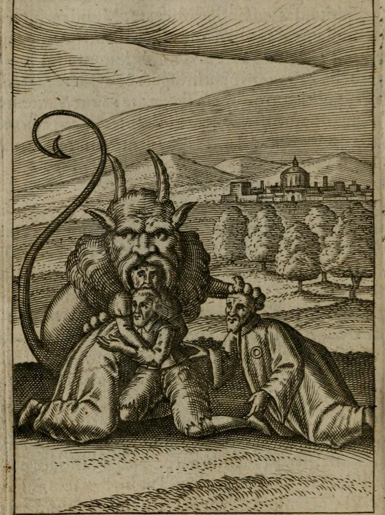 An illustration from Viridarium hieroglyphico-morale : in quo virtutes et vitia, atque mores huius aeui secundum tres ordines hierarchicos, ecclesiasticum, politicum, oeconomicum, per definitiones, distributiones, causas, adfectiones, adiuncta, effecta &c. piè, prudenter, dextrè ac variè explicantur, & non tantum dictis, & exemplis historiarum veterum ac recentium, ex sacris scripturis, sanctis patribus, seu Dd. ecclesiae, poetis, philosophis, historicis cum Christianorum tum gentilium, sed etiam artificiosissimis eiconibus hieroglyphicis illustrantur : opusculum novum ac rarum, cuius vsum atq[ue] vtilitatem praefixa praefatio docebit, 1619, leaf 133