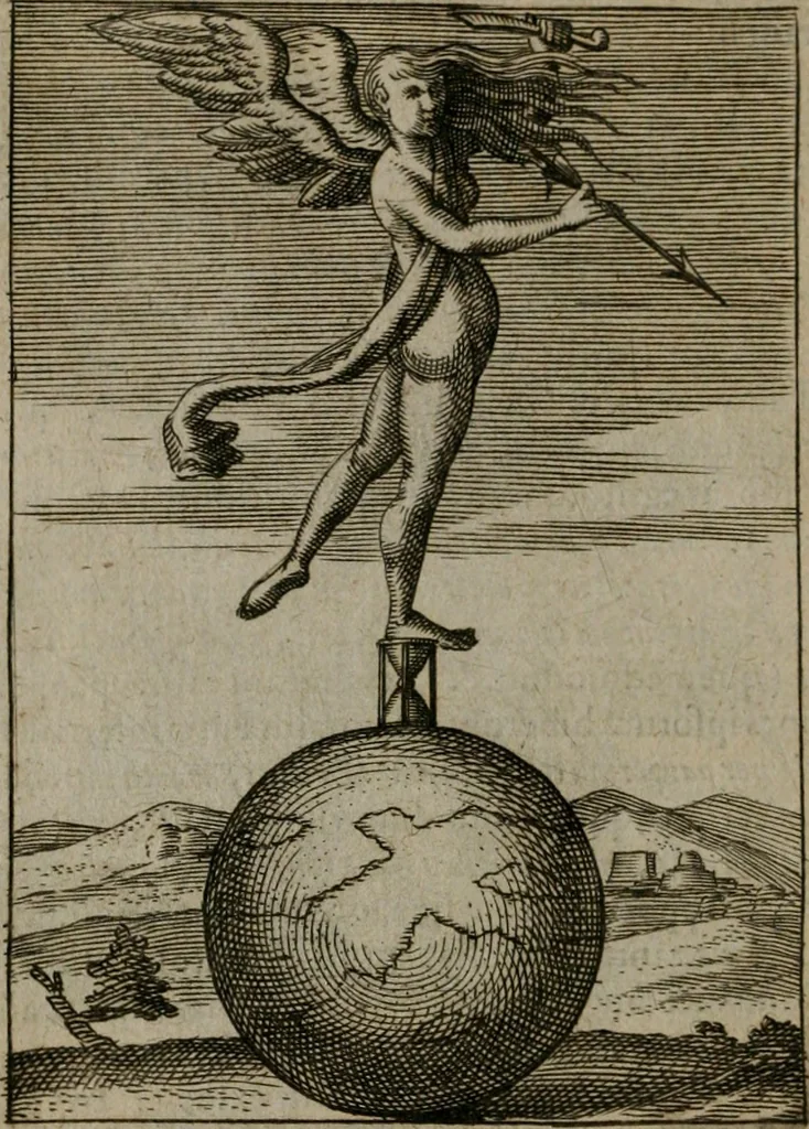 An illustration from Viridarium hieroglyphico-morale : in quo virtutes et vitia, atque mores huius aeui secundum tres ordines hierarchicos, ecclesiasticum, politicum, oeconomicum, per definitiones, distributiones, causas, adfectiones, adiuncta, effecta &c. piè, prudenter, dextrè ac variè explicantur, & non tantum dictis, & exemplis historiarum veterum ac recentium, ex sacris scripturis, sanctis patribus, seu Dd. ecclesiae, poetis, philosophis, historicis cum Christianorum tum gentilium, sed etiam artificiosissimis eiconibus hieroglyphicis illustrantur : opusculum novum ac rarum, cuius vsum atq[ue] vtilitatem praefixa praefatio docebit, 1619, leaf 135