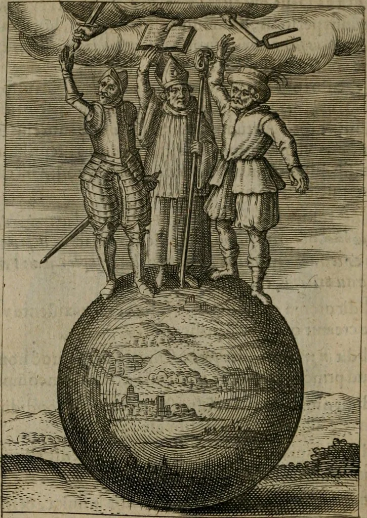 An illustration from Viridarium hieroglyphico-morale : in quo virtutes et vitia, atque mores huius aeui secundum tres ordines hierarchicos, ecclesiasticum, politicum, oeconomicum, per definitiones, distributiones, causas, adfectiones, adiuncta, effecta &c. piè, prudenter, dextrè ac variè explicantur, & non tantum dictis, & exemplis historiarum veterum ac recentium, ex sacris scripturis, sanctis patribus, seu Dd. ecclesiae, poetis, philosophis, historicis cum Christianorum tum gentilium, sed etiam artificiosissimis eiconibus hieroglyphicis illustrantur : opusculum novum ac rarum, cuius vsum atq[ue] vtilitatem praefixa praefatio docebit, 1619, leaf 15