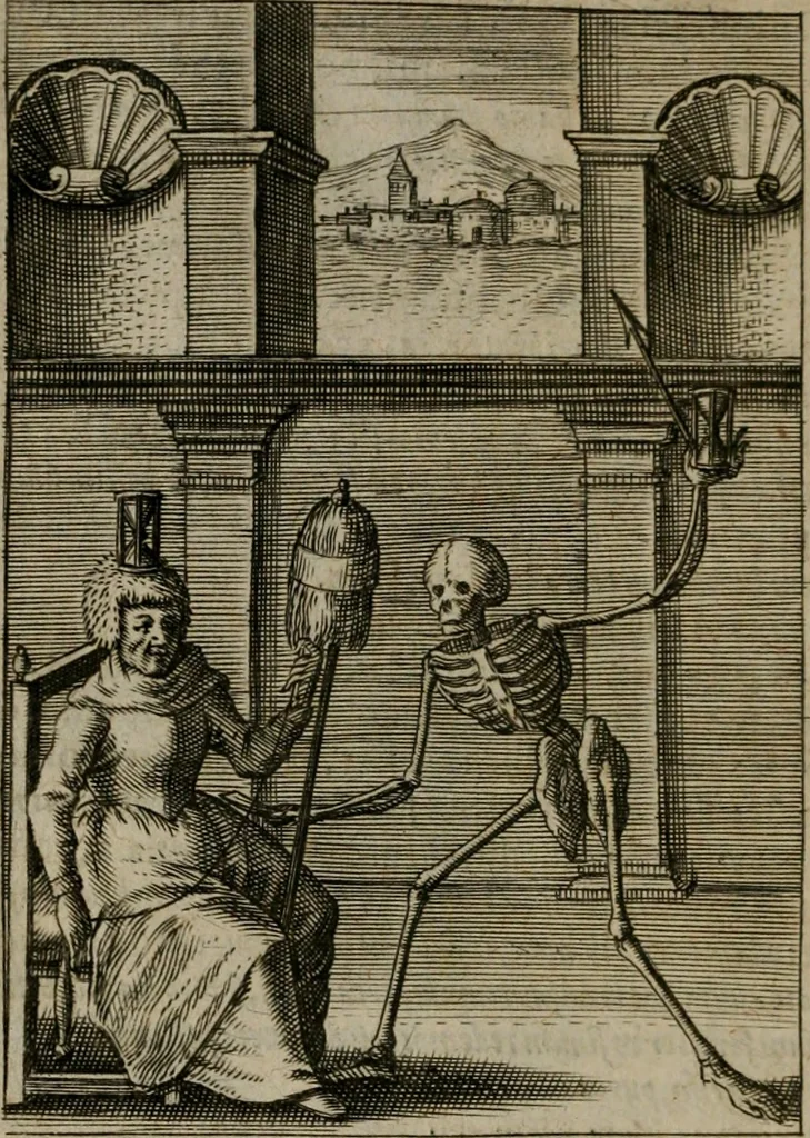 An illustration from Viridarium hieroglyphico-morale : in quo virtutes et vitia, atque mores huius aeui secundum tres ordines hierarchicos, ecclesiasticum, politicum, oeconomicum, per definitiones, distributiones, causas, adfectiones, adiuncta, effecta &c. piè, prudenter, dextrè ac variè explicantur, & non tantum dictis, & exemplis historiarum veterum ac recentium, ex sacris scripturis, sanctis patribus, seu Dd. ecclesiae, poetis, philosophis, historicis cum Christianorum tum gentilium, sed etiam artificiosissimis eiconibus hieroglyphicis illustrantur : opusculum novum ac rarum, cuius vsum atq[ue] vtilitatem praefixa praefatio docebit, 1619, leaf 169