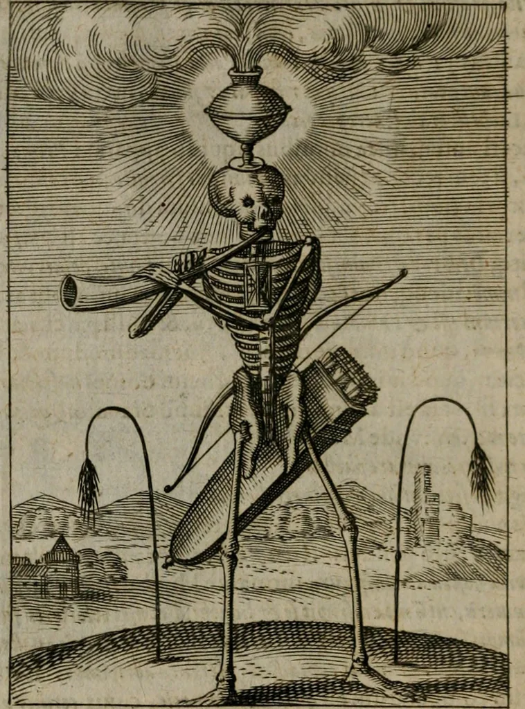 An illustration from Viridarium hieroglyphico-morale : in quo virtutes et vitia, atque mores huius aeui secundum tres ordines hierarchicos, ecclesiasticum, politicum, oeconomicum, per definitiones, distributiones, causas, adfectiones, adiuncta, effecta &c. piè, prudenter, dextrè ac variè explicantur, & non tantum dictis, & exemplis historiarum veterum ac recentium, ex sacris scripturis, sanctis patribus, seu Dd. ecclesiae, poetis, philosophis, historicis cum Christianorum tum gentilium, sed etiam artificiosissimis eiconibus hieroglyphicis illustrantur : opusculum novum ac rarum, cuius vsum atq[ue] vtilitatem praefixa praefatio docebit, 1619, leaf 171