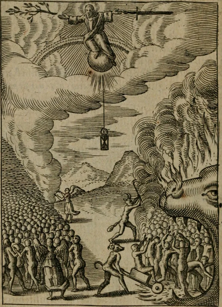 An illustration from Viridarium hieroglyphico-morale : in quo virtutes et vitia, atque mores huius aeui secundum tres ordines hierarchicos, ecclesiasticum, politicum, oeconomicum, per definitiones, distributiones, causas, adfectiones, adiuncta, effecta &c. piè, prudenter, dextrè ac variè explicantur, & non tantum dictis, & exemplis historiarum veterum ac recentium, ex sacris scripturis, sanctis patribus, seu Dd. ecclesiae, poetis, philosophis, historicis cum Christianorum tum gentilium, sed etiam artificiosissimis eiconibus hieroglyphicis illustrantur : opusculum novum ac rarum, cuius vsum atq[ue] vtilitatem praefixa praefatio docebit, 1619, leaf 187