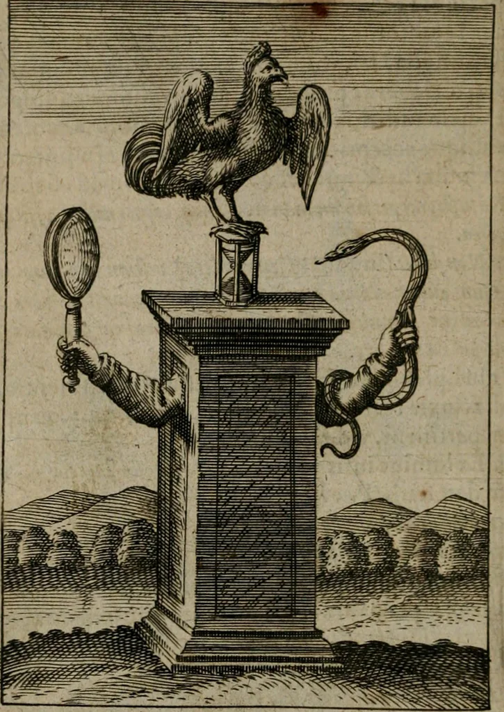 An illustration from Viridarium hieroglyphico-morale : in quo virtutes et vitia, atque mores huius aeui secundum tres ordines hierarchicos, ecclesiasticum, politicum, oeconomicum, per definitiones, distributiones, causas, adfectiones, adiuncta, effecta &c. piè, prudenter, dextrè ac variè explicantur, & non tantum dictis, & exemplis historiarum veterum ac recentium, ex sacris scripturis, sanctis patribus, seu Dd. ecclesiae, poetis, philosophis, historicis cum Christianorum tum gentilium, sed etiam artificiosissimis eiconibus hieroglyphicis illustrantur : opusculum novum ac rarum, cuius vsum atq[ue] vtilitatem praefixa praefatio docebit, 1619, leaf 71