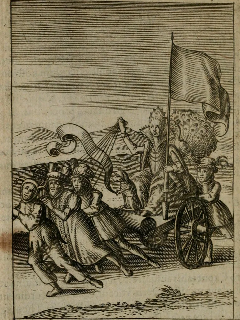An illustration from Viridarium hieroglyphico-morale : in quo virtutes et vitia, atque mores huius aeui secundum tres ordines hierarchicos, ecclesiasticum, politicum, oeconomicum, per definitiones, distributiones, causas, adfectiones, adiuncta, effecta &c. piè, prudenter, dextrè ac variè explicantur, & non tantum dictis, & exemplis historiarum veterum ac recentium, ex sacris scripturis, sanctis patribus, seu Dd. ecclesiae, poetis, philosophis, historicis cum Christianorum tum gentilium, sed etiam artificiosissimis eiconibus hieroglyphicis illustrantur : opusculum novum ac rarum, cuius vsum atq[ue] vtilitatem praefixa praefatio docebit, 1619, leaf 85