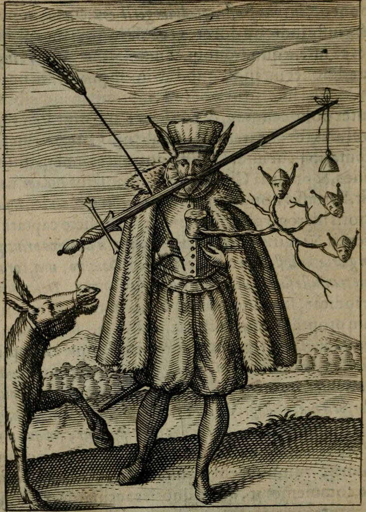 An illustration from Viridarium hieroglyphico-morale : in quo virtutes et vitia, atque mores huius aeui secundum tres ordines hierarchicos, ecclesiasticum, politicum, oeconomicum, per definitiones, distributiones, causas, adfectiones, adiuncta, effecta &c. piè, prudenter, dextrè ac variè explicantur, & non tantum dictis, & exemplis historiarum veterum ac recentium, ex sacris scripturis, sanctis patribus, seu Dd. ecclesiae, poetis, philosophis, historicis cum Christianorum tum gentilium, sed etiam artificiosissimis eiconibus hieroglyphicis illustrantur : opusculum novum ac rarum, cuius vsum atq[ue] vtilitatem praefixa praefatio docebit, 1619, leaf 97
