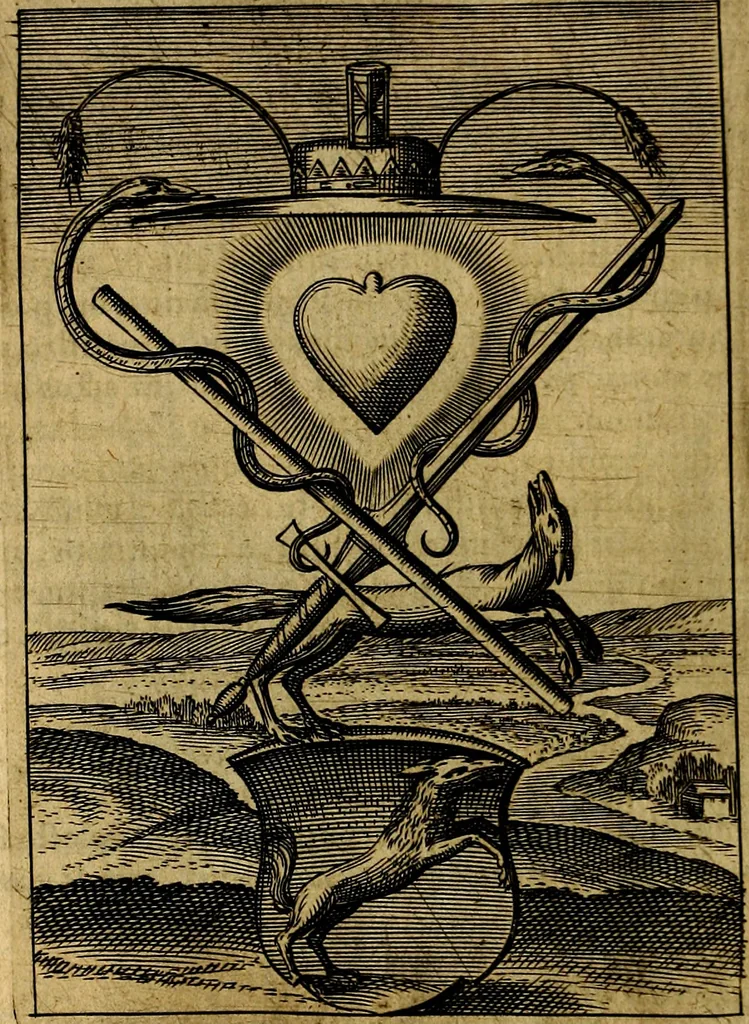 An illustration from Viridarium hieroglyphico-morale. In quo ... mores huius aevi ... explicantur, & non tantum dictis, & exemplis historiarum veterum ac recentium, ex sacris scripturis, sanctis Patribus, seu Dd. ecclesiae, poetis, philosophis, historicis cum Christianorum tum gentilium, sed etiam artificiosissimis eiconibus hieroglyphicis illustrantur, 1619, leaf 101
