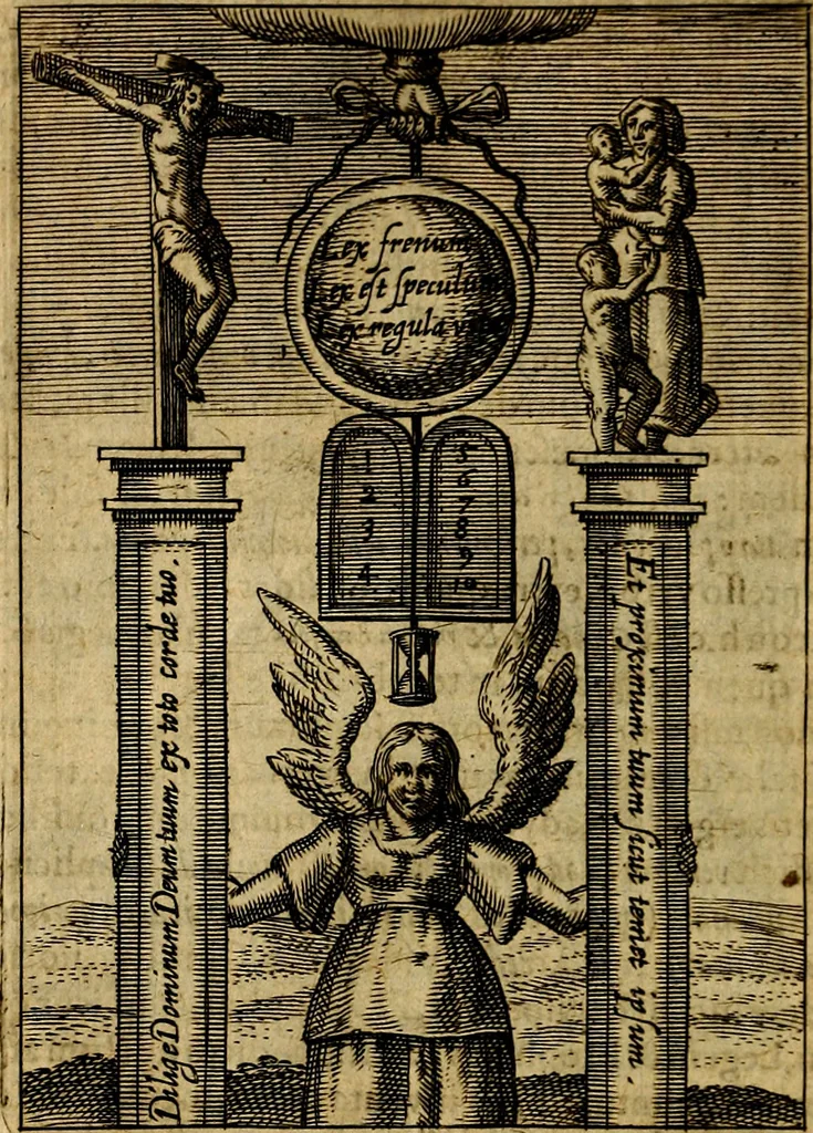 An illustration from Viridarium hieroglyphico-morale. In quo ... mores huius aevi ... explicantur, & non tantum dictis, & exemplis historiarum veterum ac recentium, ex sacris scripturis, sanctis Patribus, seu Dd. ecclesiae, poetis, philosophis, historicis cum Christianorum tum gentilium, sed etiam artificiosissimis eiconibus hieroglyphicis illustrantur, 1619, leaf 121