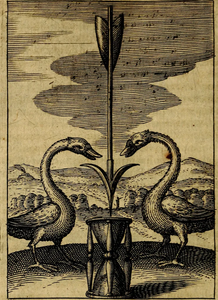 An illustration from Viridarium hieroglyphico-morale. In quo ... mores huius aevi ... explicantur, & non tantum dictis, & exemplis historiarum veterum ac recentium, ex sacris scripturis, sanctis Patribus, seu Dd. ecclesiae, poetis, philosophis, historicis cum Christianorum tum gentilium, sed etiam artificiosissimis eiconibus hieroglyphicis illustrantur, 1619, leaf 129