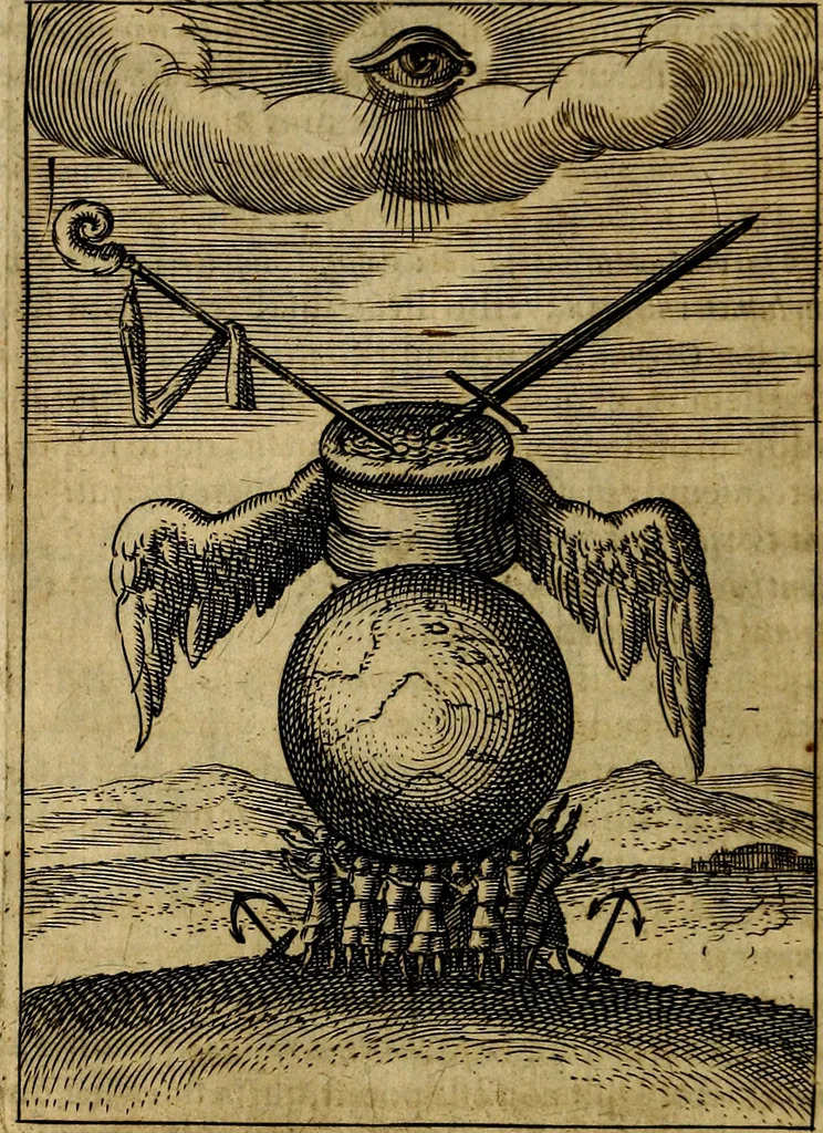 An illustration from Viridarium hieroglyphico-morale. In quo ... mores huius aevi ... explicantur, & non tantum dictis, & exemplis historiarum veterum ac recentium, ex sacris scripturis, sanctis Patribus, seu Dd. ecclesiae, poetis, philosophis, historicis cum Christianorum tum gentilium, sed etiam artificiosissimis eiconibus hieroglyphicis illustrantur, 1619, leaf 131