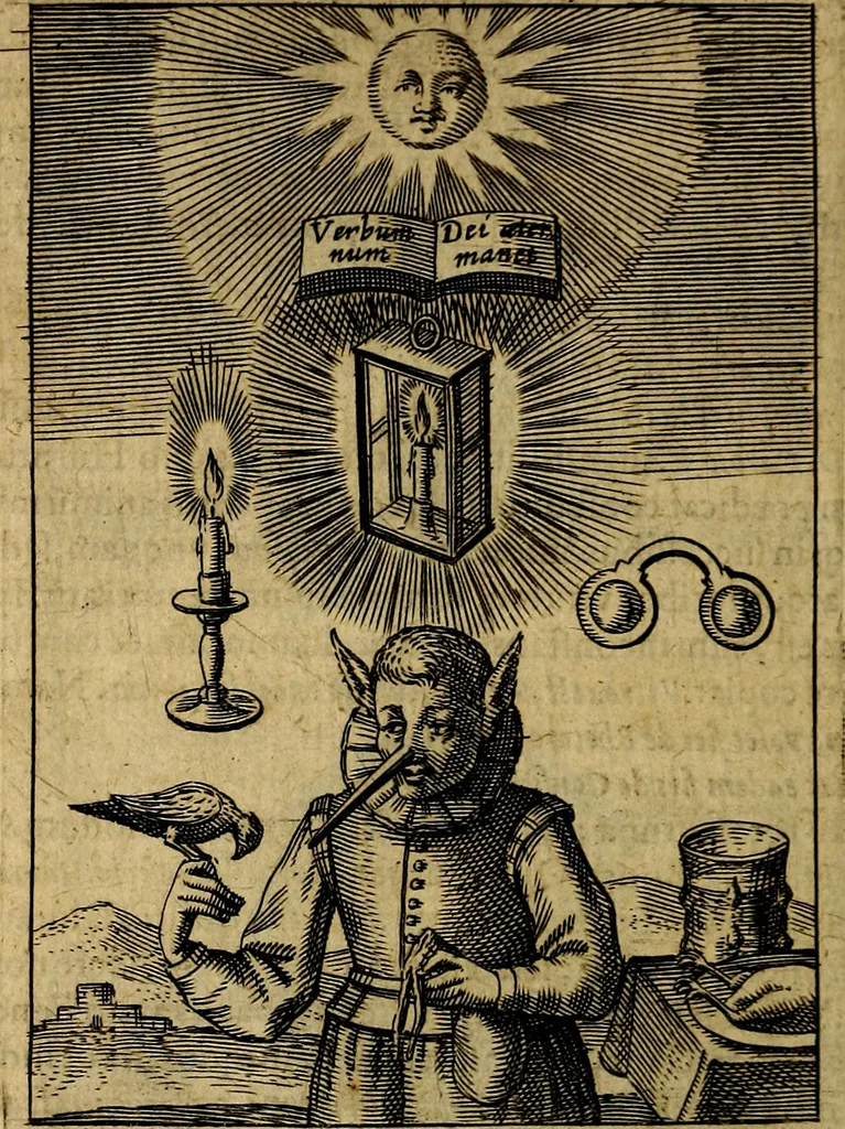 An illustration from Viridarium hieroglyphico-morale. In quo ... mores huius aevi ... explicantur, & non tantum dictis, & exemplis historiarum veterum ac recentium, ex sacris scripturis, sanctis Patribus, seu Dd. ecclesiae, poetis, philosophis, historicis cum Christianorum tum gentilium, sed etiam artificiosissimis eiconibus hieroglyphicis illustrantur, 1619, leaf 137