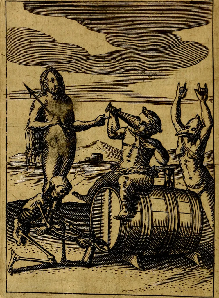 An illustration from Viridarium hieroglyphico-morale. In quo ... mores huius aevi ... explicantur, & non tantum dictis, & exemplis historiarum veterum ac recentium, ex sacris scripturis, sanctis Patribus, seu Dd. ecclesiae, poetis, philosophis, historicis cum Christianorum tum gentilium, sed etiam artificiosissimis eiconibus hieroglyphicis illustrantur, 1619, leaf 145