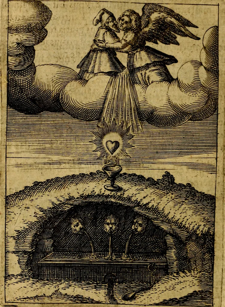 An illustration from Viridarium hieroglyphico-morale. In quo ... mores huius aevi ... explicantur, & non tantum dictis, & exemplis historiarum veterum ac recentium, ex sacris scripturis, sanctis Patribus, seu Dd. ecclesiae, poetis, philosophis, historicis cum Christianorum tum gentilium, sed etiam artificiosissimis eiconibus hieroglyphicis illustrantur, 1619, leaf 27