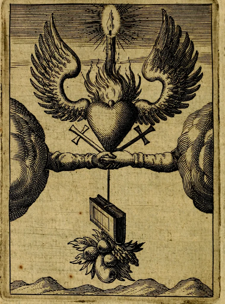 An illustration from Viridarium hieroglyphico-morale. In quo ... mores huius aevi ... explicantur, & non tantum dictis, & exemplis historiarum veterum ac recentium, ex sacris scripturis, sanctis Patribus, seu Dd. ecclesiae, poetis, philosophis, historicis cum Christianorum tum gentilium, sed etiam artificiosissimis eiconibus hieroglyphicis illustrantur, 1619, leaf 33