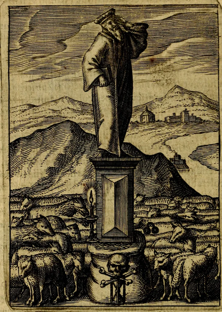 An illustration from Viridarium hieroglyphico-morale. In quo ... mores huius aevi ... explicantur, & non tantum dictis, & exemplis historiarum veterum ac recentium, ex sacris scripturis, sanctis Patribus, seu Dd. ecclesiae, poetis, philosophis, historicis cum Christianorum tum gentilium, sed etiam artificiosissimis eiconibus hieroglyphicis illustrantur, 1619, leaf 37