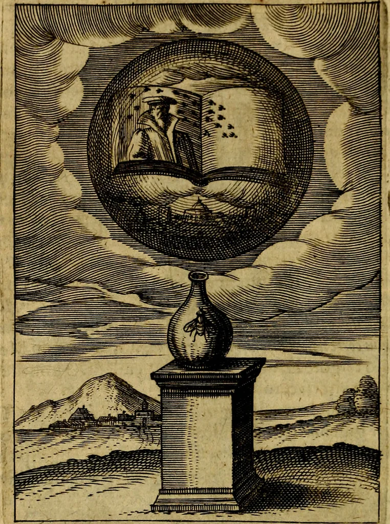 An illustration from Viridarium hieroglyphico-morale. In quo ... mores huius aevi ... explicantur, & non tantum dictis, & exemplis historiarum veterum ac recentium, ex sacris scripturis, sanctis Patribus, seu Dd. ecclesiae, poetis, philosophis, historicis cum Christianorum tum gentilium, sed etiam artificiosissimis eiconibus hieroglyphicis illustrantur, 1619, leaf 39