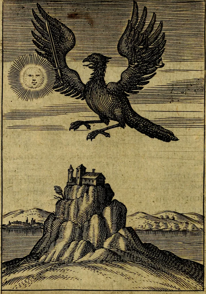 An illustration from Viridarium hieroglyphico-morale. In quo ... mores huius aevi ... explicantur, & non tantum dictis, & exemplis historiarum veterum ac recentium, ex sacris scripturis, sanctis Patribus, seu Dd. ecclesiae, poetis, philosophis, historicis cum Christianorum tum gentilium, sed etiam artificiosissimis eiconibus hieroglyphicis illustrantur, 1619, leaf 47