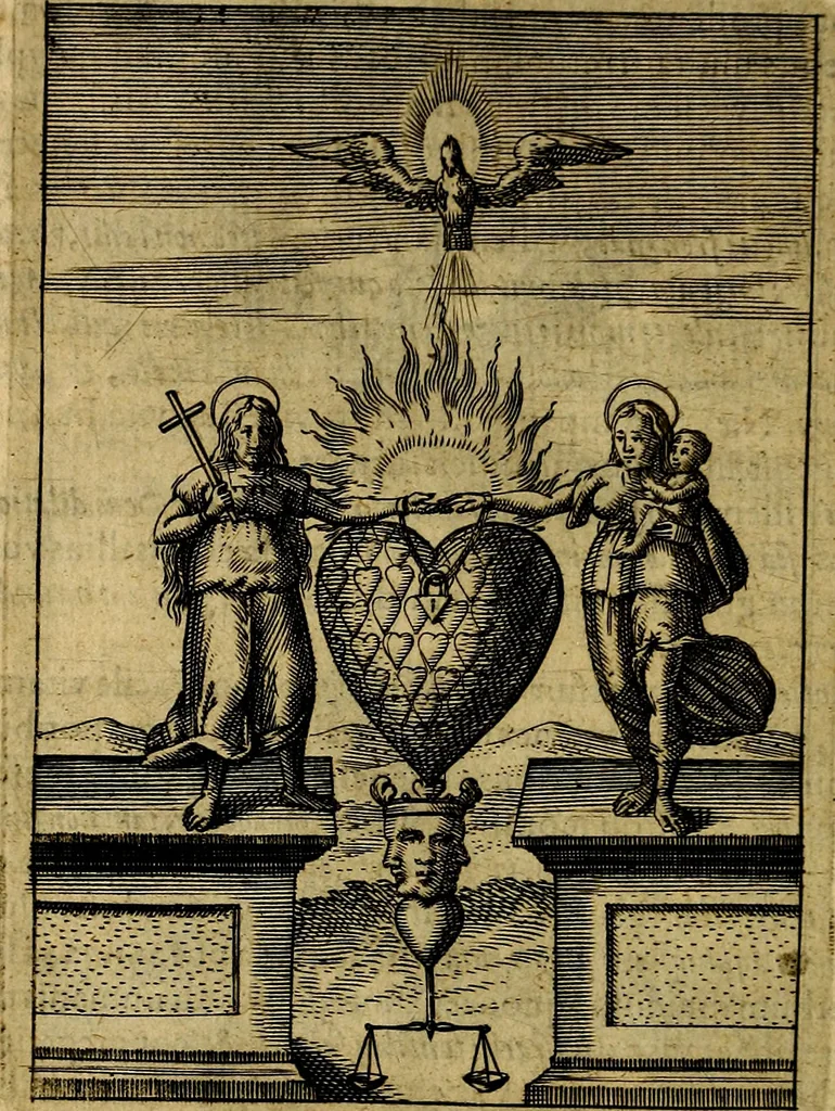 An illustration from Viridarium hieroglyphico-morale. In quo ... mores huius aevi ... explicantur, & non tantum dictis, & exemplis historiarum veterum ac recentium, ex sacris scripturis, sanctis Patribus, seu Dd. ecclesiae, poetis, philosophis, historicis cum Christianorum tum gentilium, sed etiam artificiosissimis eiconibus hieroglyphicis illustrantur, 1619, leaf 49