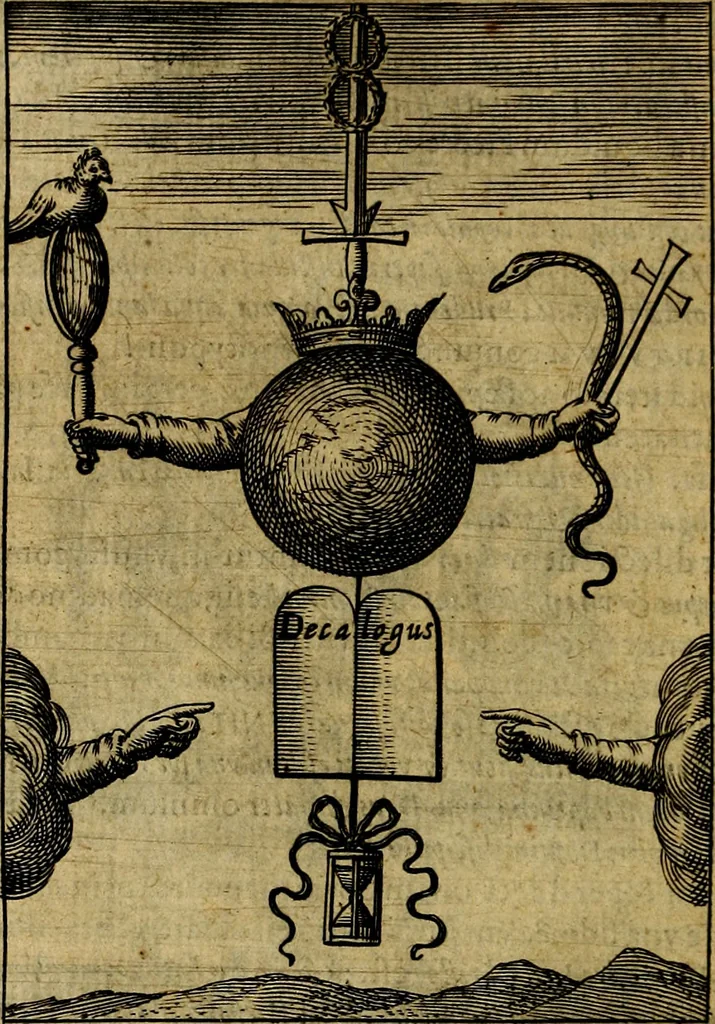 An illustration from Viridarium hieroglyphico-morale. In quo ... mores huius aevi ... explicantur, & non tantum dictis, & exemplis historiarum veterum ac recentium, ex sacris scripturis, sanctis Patribus, seu Dd. ecclesiae, poetis, philosophis, historicis cum Christianorum tum gentilium, sed etiam artificiosissimis eiconibus hieroglyphicis illustrantur, 1619, leaf 51