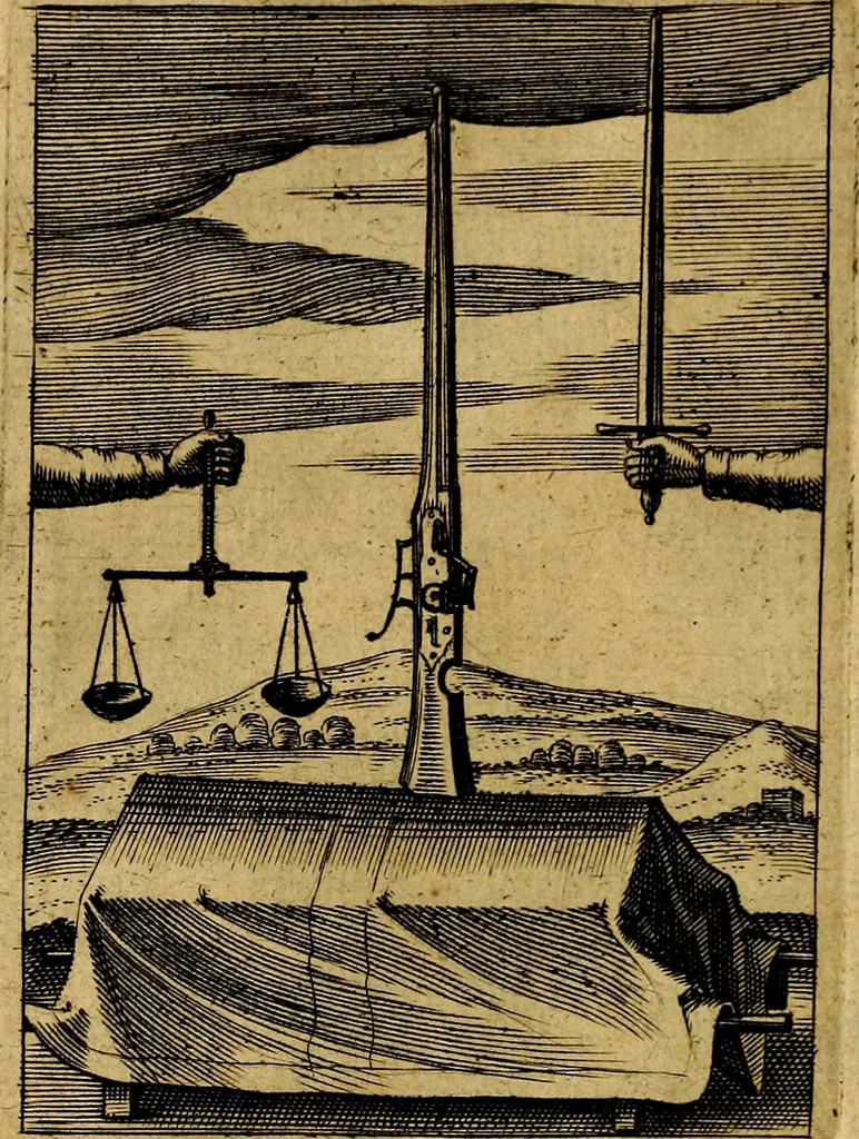 An illustration from Viridarium hieroglyphico-morale. In quo ... mores huius aevi ... explicantur, & non tantum dictis, & exemplis historiarum veterum ac recentium, ex sacris scripturis, sanctis Patribus, seu Dd. ecclesiae, poetis, philosophis, historicis cum Christianorum tum gentilium, sed etiam artificiosissimis eiconibus hieroglyphicis illustrantur, 1619, leaf 57
