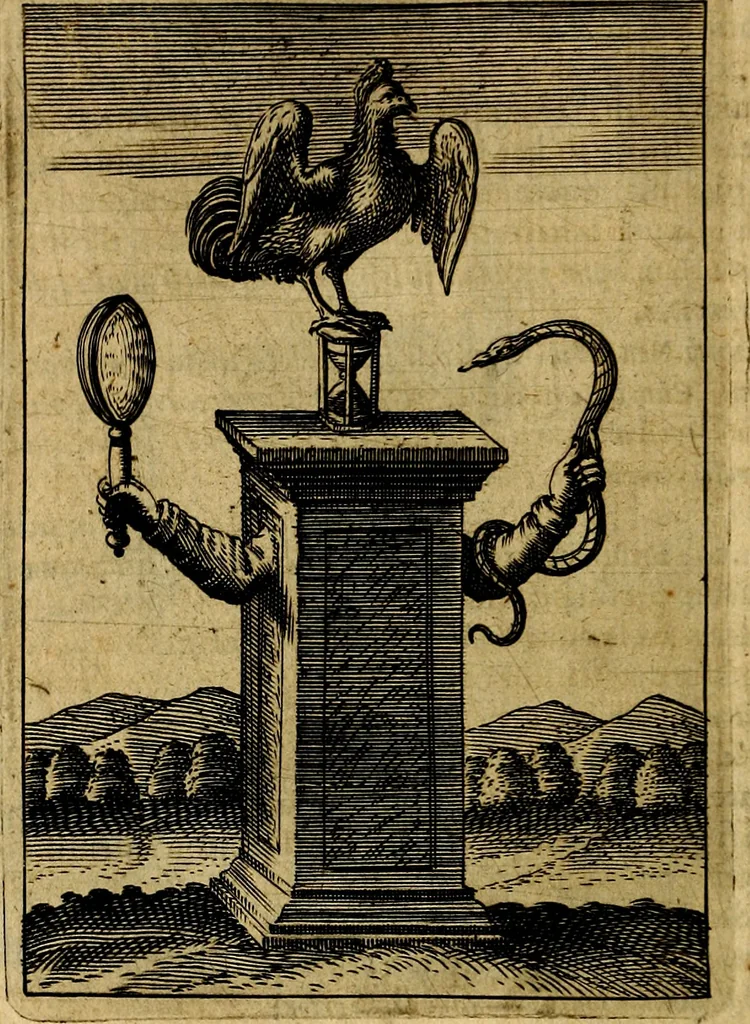 An illustration from Viridarium hieroglyphico-morale. In quo ... mores huius aevi ... explicantur, & non tantum dictis, & exemplis historiarum veterum ac recentium, ex sacris scripturis, sanctis Patribus, seu Dd. ecclesiae, poetis, philosophis, historicis cum Christianorum tum gentilium, sed etiam artificiosissimis eiconibus hieroglyphicis illustrantur, 1619, leaf 71