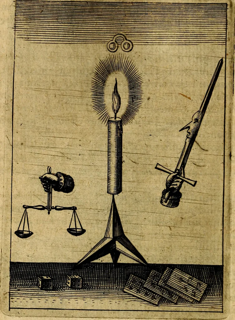 An illustration from Viridarium hieroglyphico-morale. In quo ... mores huius aevi ... explicantur, & non tantum dictis, & exemplis historiarum veterum ac recentium, ex sacris scripturis, sanctis Patribus, seu Dd. ecclesiae, poetis, philosophis, historicis cum Christianorum tum gentilium, sed etiam artificiosissimis eiconibus hieroglyphicis illustrantur, 1619, leaf 73