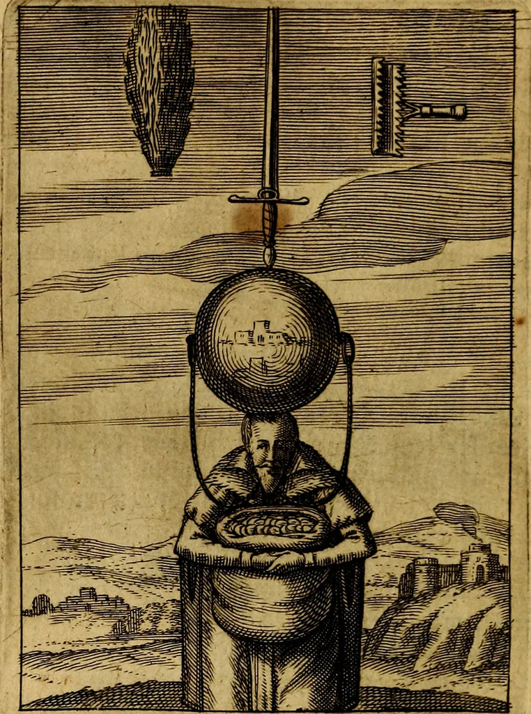 An illustration from Viridarium hieroglyphico-morale. In quo ... mores huius aevi ... explicantur, & non tantum dictis, & exemplis historiarum veterum ac recentium, ex sacris scripturis, sanctis Patribus, seu Dd. ecclesiae, poetis, philosophis, historicis cum Christianorum tum gentilium, sed etiam artificiosissimis eiconibus hieroglyphicis illustrantur, 1619, leaf 91
