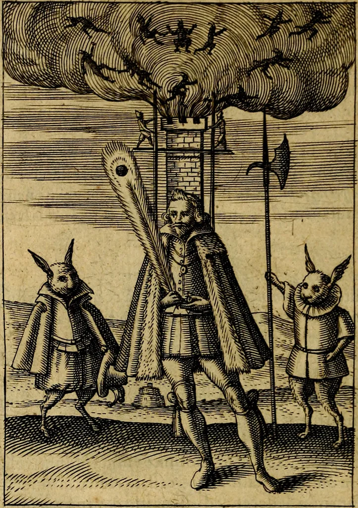 An illustration from Viridarium hieroglyphico-morale. In quo ... mores huius aevi ... explicantur, & non tantum dictis, & exemplis historiarum veterum ac recentium, ex sacris scripturis, sanctis Patribus, seu Dd. ecclesiae, poetis, philosophis, historicis cum Christianorum tum gentilium, sed etiam artificiosissimis eiconibus hieroglyphicis illustrantur, 1619, leaf 99