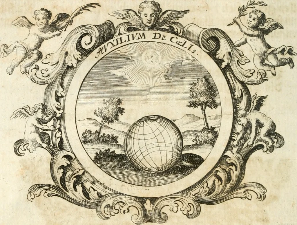 An illustration from VIrtVosIVs pantheon, Deo & sanCtIs ereCtVM, id est, Sermones panegyrici de praecipuis sacrorum ordinum fundatoribus, patriarchis, aliisque terrarum patronis, ad normam & formam Psalmo-graphi, Psal. 148.v.I : LaVDate IpsVM In eXCeLsIs : insertis nonnullis festis de B.M.V. de circumcisione Domini &c. & duodecim signis praedestinationis, quorum singula singulis mensibus praefiguntur cum symbolis chrono-graphicis, & figuris = Das ist, Lob-Predigen von denen fürnehmsten heil. Ordens-Stifftern, Patriarchen, und andern heiligen Lands-Patronen : dann auch auff etwelchen Mariae-Festtägen, und von denen 12. Zeichen der göttlichen Gnaden-Wahl, deren jedes jedem Monat vorgesetzt wird : pars [I-III], 1723, leaf 159