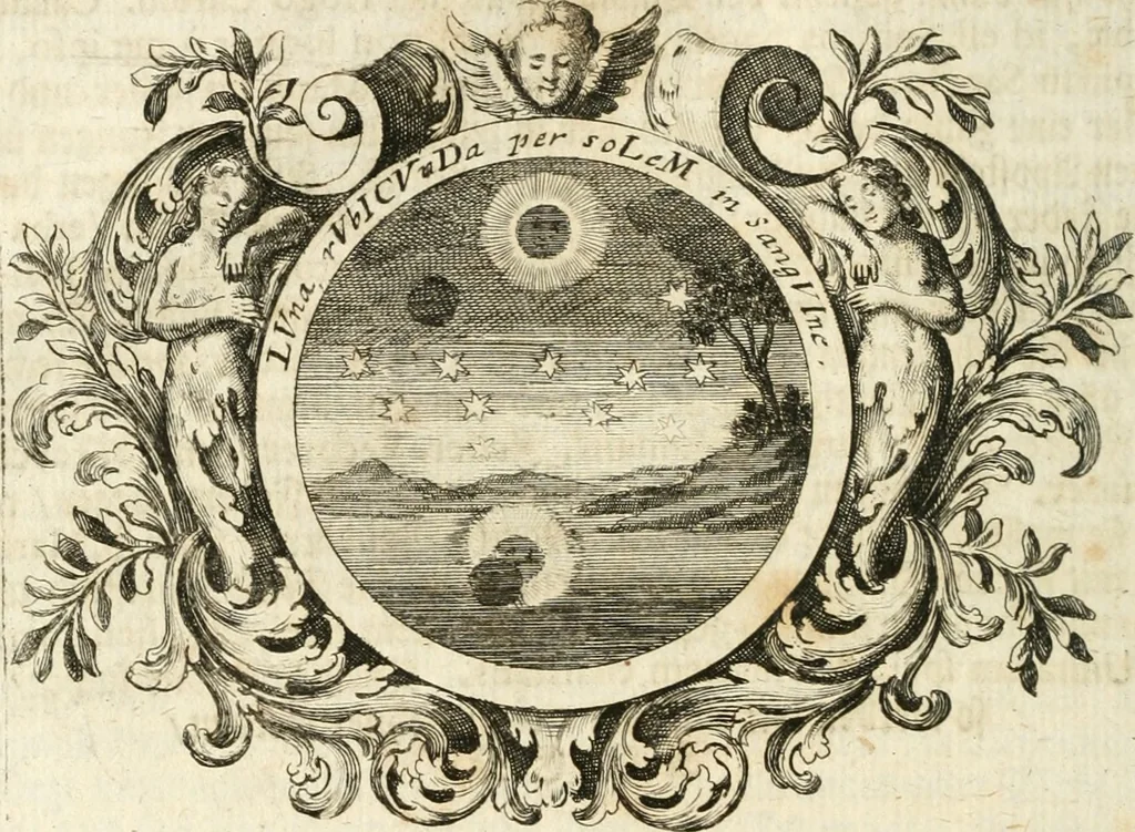 An illustration from VIrtVosIVs pantheon, Deo & sanCtIs ereCtVM, id est, Sermones panegyrici de praecipuis sacrorum ordinum fundatoribus, patriarchis, aliisque terrarum patronis, ad normam & formam Psalmo-graphi, Psal. 148.v.I : LaVDate IpsVM In eXCeLsIs : insertis nonnullis festis de B.M.V. de circumcisione Domini &c. & duodecim signis praedestinationis, quorum singula singulis mensibus praefiguntur cum symbolis chrono-graphicis, & figuris = Das ist, Lob-Predigen von denen fürnehmsten heil. Ordens-Stifftern, Patriarchen, und andern heiligen Lands-Patronen : dann auch auff etwelchen Mariae-Festtägen, und von denen 12. Zeichen der göttlichen Gnaden-Wahl, deren jedes jedem Monat vorgesetzt wird : pars [I-III], 1723, leaf 319
