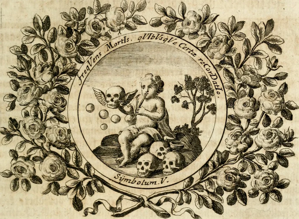 An illustration from VIrtVosIVs pantheon, Deo & sanCtIs ereCtVM, id est, Sermones panegyrici de praecipuis sacrorum ordinum fundatoribus, patriarchis, aliisque terrarum patronis, ad normam & formam Psalmo-graphi, Psal. 148.v.I : LaVDate IpsVM In eXCeLsIs : insertis nonnullis festis de B.M.V. de circumcisione Domini &c. & duodecim signis praedestinationis, quorum singula singulis mensibus praefiguntur cum symbolis chrono-graphicis, & figuris = Das ist, Lob-Predigen von denen fürnehmsten heil. Ordens-Stifftern, Patriarchen, und andern heiligen Lands-Patronen : dann auch auff etwelchen Mariae-Festtägen, und von denen 12. Zeichen der göttlichen Gnaden-Wahl, deren jedes jedem Monat vorgesetzt wird : pars [I-III], 1723, leaf 334