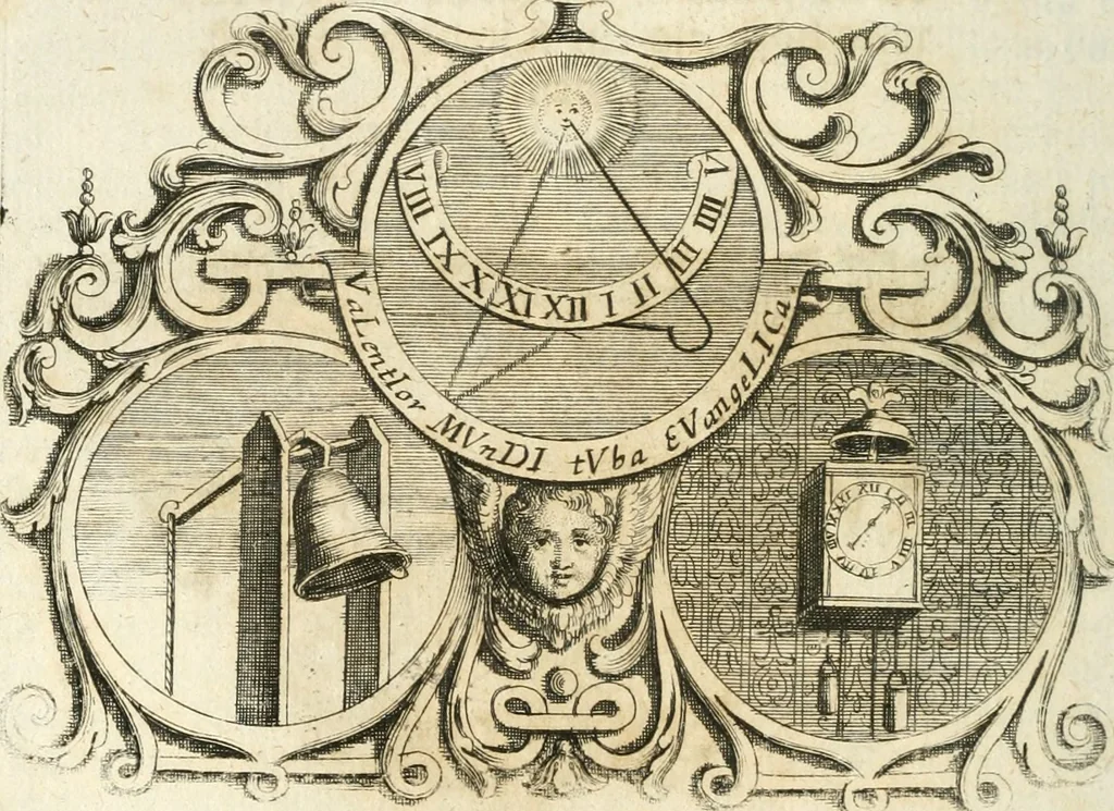 An illustration from VIrtVosIVs pantheon, Deo & sanCtIs ereCtVM, id est, Sermones panegyrici de praecipuis sacrorum ordinum fundatoribus, patriarchis, aliisque terrarum patronis, ad normam & formam Psalmo-graphi, Psal. 148.v.I : LaVDate IpsVM In eXCeLsIs : insertis nonnullis festis de B.M.V. de circumcisione Domini &c. & duodecim signis praedestinationis, quorum singula singulis mensibus praefiguntur cum symbolis chrono-graphicis, & figuris = Das ist, Lob-Predigen von denen fürnehmsten heil. Ordens-Stifftern, Patriarchen, und andern heiligen Lands-Patronen : dann auch auff etwelchen Mariae-Festtägen, und von denen 12. Zeichen der göttlichen Gnaden-Wahl, deren jedes jedem Monat vorgesetzt wird : pars [I-III], 1723, leaf 415