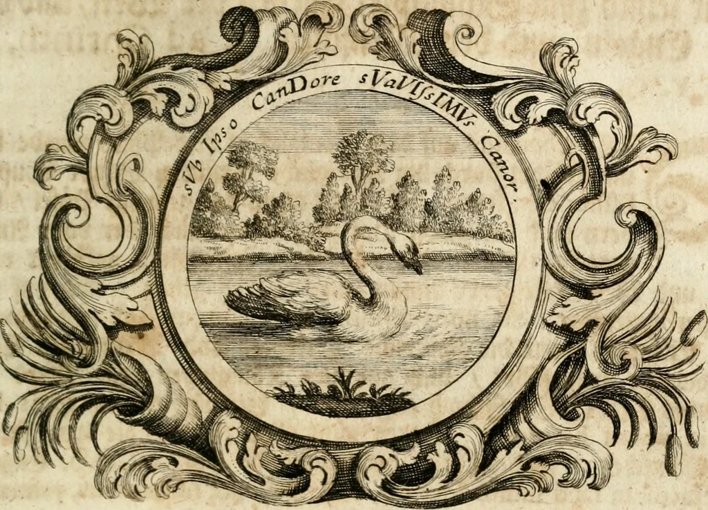 An illustration from VIrtVosIVs pantheon, Deo & sanCtIs ereCtVM, id est, Sermones panegyrici de praecipuis sacrorum ordinum fundatoribus, patriarchis, aliisque terrarum patronis, ad normam & formam Psalmo-graphi, Psal. 148.v.I : LaVDate IpsVM In eXCeLsIs : insertis nonnullis festis de B.M.V. de circumcisione Domini &c. & duodecim signis praedestinationis, quorum singula singulis mensibus praefiguntur cum symbolis chrono-graphicis, & figuris = Das ist, Lob-Predigen von denen fürnehmsten heil. Ordens-Stifftern, Patriarchen, und andern heiligen Lands-Patronen : dann auch auff etwelchen Mariae-Festtägen, und von denen 12. Zeichen der göttlichen Gnaden-Wahl, deren jedes jedem Monat vorgesetzt wird : pars [I-III], 1723, leaf 428
